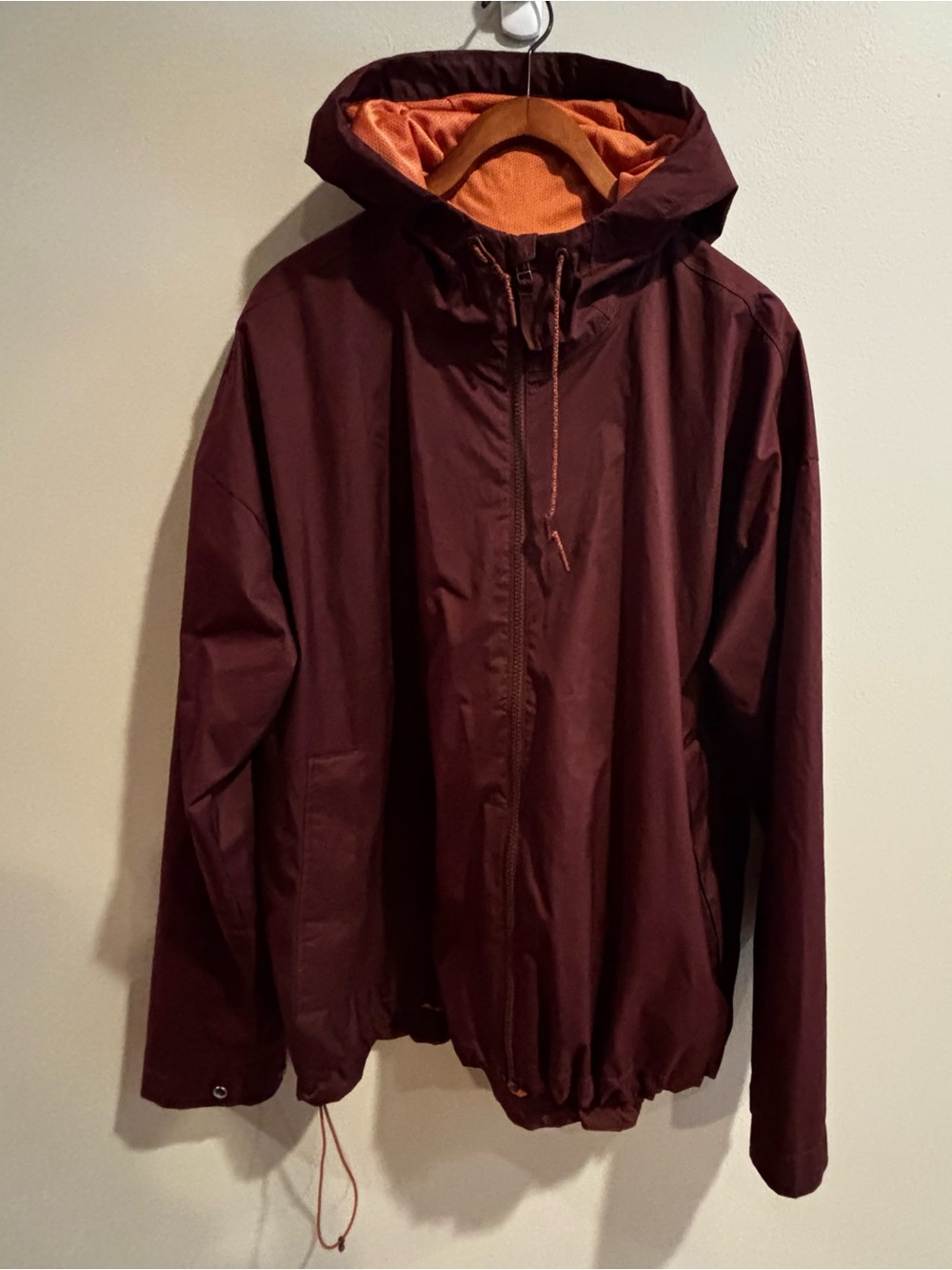 REI coop groundbreaker rain jacket men’s XL maroon w orange mesh lining outdoors